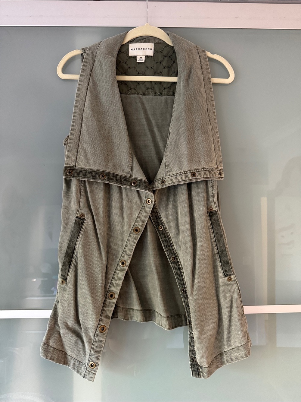 Anthropologie Marrakech Olive Utility Vest with Snap Front